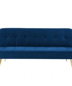 Baita Canapés Petits Prix Canapé Droit Convertible En Velours 3 Places Bleu