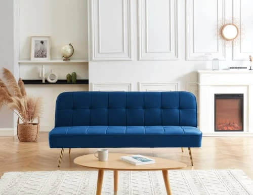 Baita Canapés Petits Prix Canapé Droit Convertible En Velours 3 Places Bleu 7 Baita Canapés Petits Prix Canapé Droit Convertible En Velours 3 Places Bleu – Image 5