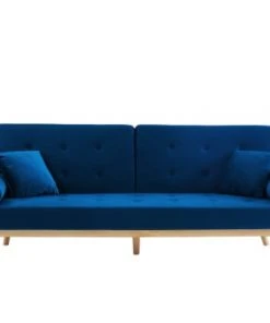 Baita Canapés Petits Prix Canapé Droit Convertible En Velours 3 Places Bleu