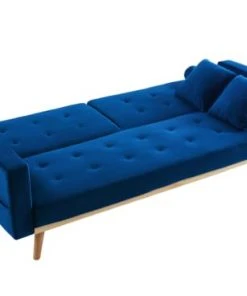 Baita Canapés Petits Prix Canapé Droit Convertible En Velours 3 Places Bleu -Magasin Méridiennes canape droit convertible en velours 3 places bleu 8