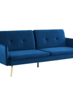 Baita Canapés Droits Canapé Droit Convertible En Velours 3 Places Bleu Marine -Magasin Méridiennes canape droit convertible en velours 3 places bleu marine 2