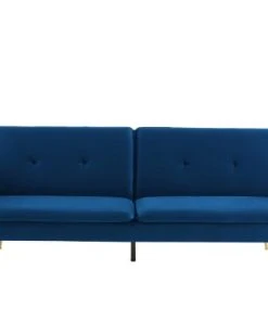 Baita Canapés Droits Canapé Droit Convertible En Velours 3 Places Bleu Marine