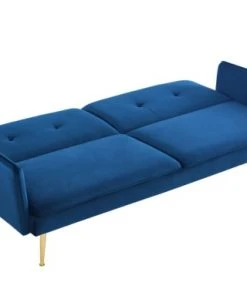 Baita Canapés Droits Canapé Droit Convertible En Velours 3 Places Bleu Marine -Magasin Méridiennes canape droit convertible en velours 3 places bleu marine 3