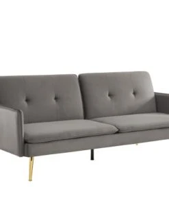 Baita Canapés Droits Canapé Droit Convertible En Velours 3 Places Gris -Magasin Méridiennes canape droit convertible en velours 3 places gris 2