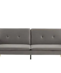 Baita Canapés Droits Canapé Droit Convertible En Velours 3 Places Gris