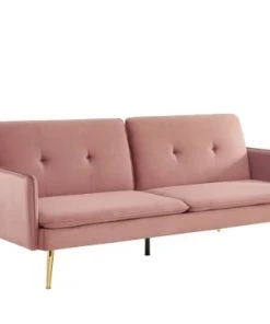 Baita Canapés Droits Canapé Droit Convertible En Velours 3 Places Rose Poudré -Magasin Méridiennes canape droit convertible en velours 3 places rose poudre 2