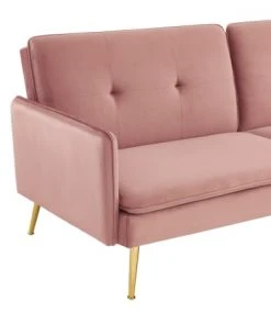Baita Canapés Droits Canapé Droit Convertible En Velours 3 Places Rose Poudré -Magasin Méridiennes canape droit convertible en velours 3 places rose poudre 5