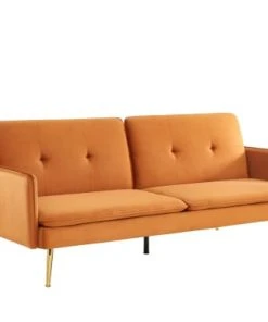 Baita Canapés Droits Canapé Droit Convertible En Velours 3 Places Rouille -Magasin Méridiennes canape droit convertible en velours 3 places rouille 2