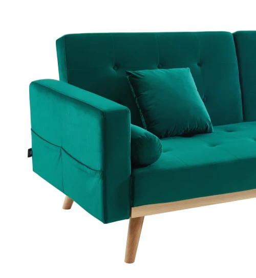 Baita Canapés Droits Canapé Droit Convertible En Velours 3 Places Vert 7 Baita Canapés Droits Canapé Droit Convertible En Velours 3 Places Vert – Image 5