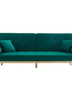 Baita Canapés Droits Canapé Droit Convertible En Velours 3 Places Vert