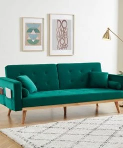 Magasin Méridiennes -Magasin Méridiennes canape droit convertible en velours 3 places vert 7