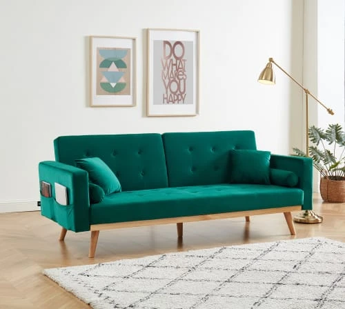 Baita Canapés Droits Canapé Droit Convertible En Velours 3 Places Vert 4 Baita Canapés Droits Canapé Droit Convertible En Velours 3 Places Vert – Image 2
