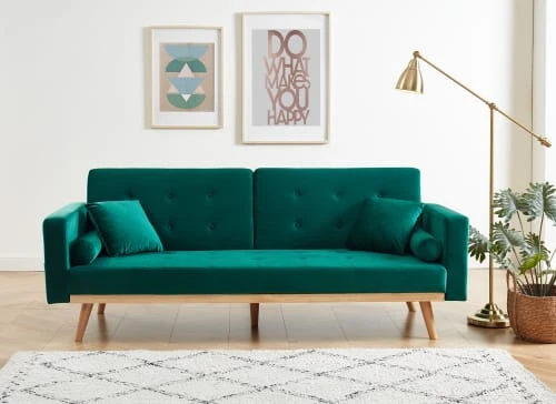 Baita Canapés Droits Canapé Droit Convertible En Velours 3 Places Vert 6 Baita Canapés Droits Canapé Droit Convertible En Velours 3 Places Vert – Image 4