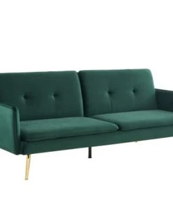 Baita Canapés Droits Canapé Droit Convertible En Velours 3 Places Vert Foncé -Magasin Méridiennes canape droit convertible en velours 3 places vert fonce 2