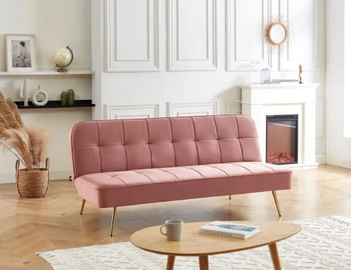 Baita Clic-clac Canapé Droit Convertible En Velours 3 Places Vieux Rose 4 Baita Clic-clac Canapé Droit Convertible En Velours 3 Places Vieux Rose – Image 2