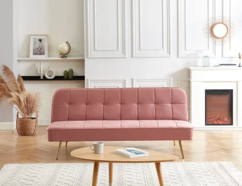 Baita Clic-clac Canapé Droit Convertible En Velours 3 Places Vieux Rose 8 Baita Clic-clac Canapé Droit Convertible En Velours 3 Places Vieux Rose – Image 6