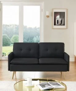 Magasin Méridiennes -Magasin Méridiennes canape droit en tissu 2 places noir 1