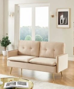 Baita Canapés Droits Canapé Droit En Velours 2 Places Beige -Magasin Méridiennes canape droit en velours 2 places beige 5