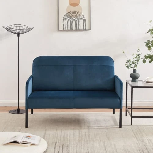 Baita Canapés Droits Canapé Droit En Velours 2 Places Bleu 4 Baita Canapés Droits Canapé Droit En Velours 2 Places Bleu – Image 2