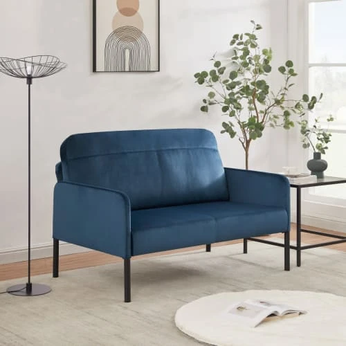 Baita Canapés Droits Canapé Droit En Velours 2 Places Bleu 8 Baita Canapés Droits Canapé Droit En Velours 2 Places Bleu – Image 6