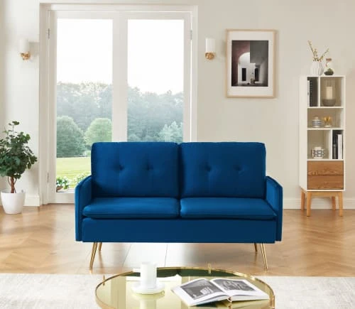 Baita Canapés Petits Prix Canapé Droit En Velours 2 Places Bleu Marine 4 Baita Canapés Petits Prix Canapé Droit En Velours 2 Places Bleu Marine – Image 2