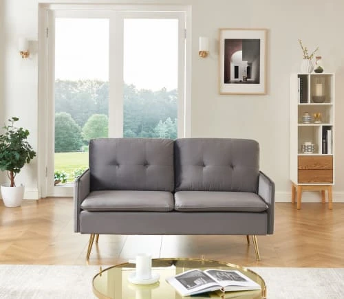 Baita Canapés Droits Canapé Droit En Velours 2 Places Gris 4 Baita Canapés Droits Canapé Droit En Velours 2 Places Gris – Image 2