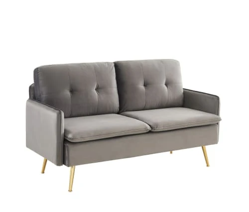 Baita Canapés Droits Canapé Droit En Velours 2 Places Gris 5 Baita Canapés Droits Canapé Droit En Velours 2 Places Gris – Image 3