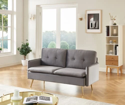 Baita Canapés Droits Canapé Droit En Velours 2 Places Gris 8 Baita Canapés Droits Canapé Droit En Velours 2 Places Gris – Image 6