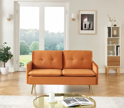 Baita Canapés Petits Prix Canapé Droit En Velours 2 Places Rouille 4 Baita Canapés Petits Prix Canapé Droit En Velours 2 Places Rouille – Image 2