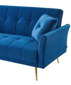 Baita Canapés Droits Canapé Droit En Velours 3 Places Bleu -Magasin Méridiennes canape droit en velours 3 places bleu 2