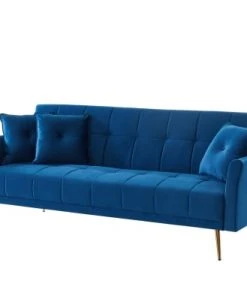 Baita Canapés Droits Canapé Droit En Velours 3 Places Bleu -Magasin Méridiennes canape droit en velours 3 places bleu 4