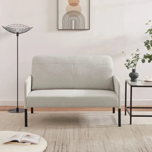 Baita Canapés Droits Canapé Droit En Velours Côtelé 2 Places Beige 4 Baita Canapés Droits Canapé Droit En Velours Côtelé 2 Places Beige – Image 2