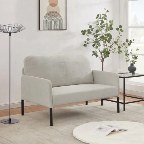 Baita Canapés Droits Canapé Droit En Velours Côtelé 2 Places Beige 8 Baita Canapés Droits Canapé Droit En Velours Côtelé 2 Places Beige – Image 6