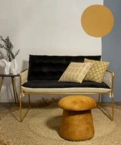 Pirouette Paris Canapés Petits Prix Canapé En Bouclette Blanche Et Velours Noir 2 Places -Magasin Méridiennes canape en bouclette blanche et velours noir 2 places 2