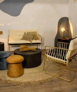 Pirouette Paris Canapés Petits Prix Canapé En Bouclette Blanche Et Velours Noir 2 Places -Magasin Méridiennes canape en bouclette blanche et velours noir 2 places 3