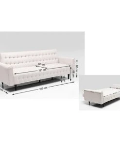 Kare Design Banquettes Canapé-lit 3 Places En Tissu écru Capitonné -Magasin Méridiennes canape lit 3 places en tissu ecru capitonne 4