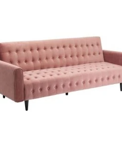 Kare Design Banquettes Canapé-lit 3 Places En Velours Rose Capitonné -Magasin Méridiennes canape lit 3 places en velours rose capitonne 4