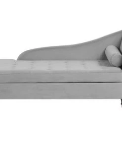 Beliani Méridiennes Chaise Longue En Velours Gris Clair Avec Rangement