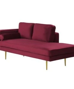 Beliani Méridiennes Chaise Longue En Velours Rouge Foncé Côté Gauche -Magasin Méridiennes chaise longue en velours rouge fonce cote gauche 2