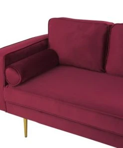 Beliani Méridiennes Chaise Longue En Velours Rouge Foncé Côté Gauche -Magasin Méridiennes chaise longue en velours rouge fonce cote gauche 4