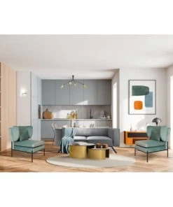 Artecosy Canapés Petits Prix Fauteuil Velours Et Métal Noir Vert -Magasin Méridiennes fauteuil velours et metal noir vert 3