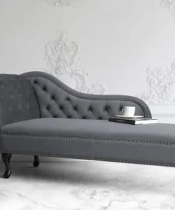 Beliani Méridiennes Méridienne Chesterfield En Velours Gris -Magasin Méridiennes meridienne chesterfield en velours gris 1