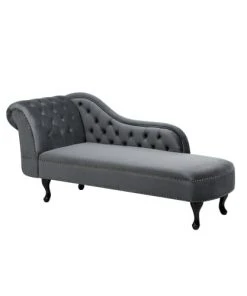 Beliani Méridiennes Méridienne Chesterfield En Velours Gris -Magasin Méridiennes meridienne chesterfield en velours gris 2
