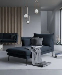 Micadoni Home Méridiennes Méridienne En Velours Bleu Foncé -Magasin Méridiennes meridienne en velours bleu fonce 1