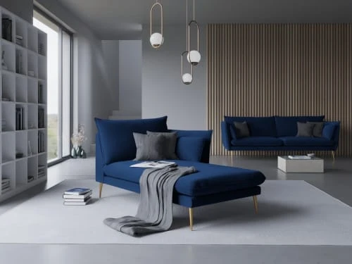 Micadoni Home Méridiennes Méridienne En Velours Bleu Roi 4 Micadoni Home Méridiennes Méridienne En Velours Bleu Roi – Image 2