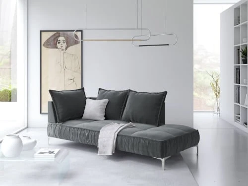 Micadoni Home Méridiennes Méridienne En Velours Gris 4 Micadoni Home Méridiennes Méridienne En Velours Gris – Image 2