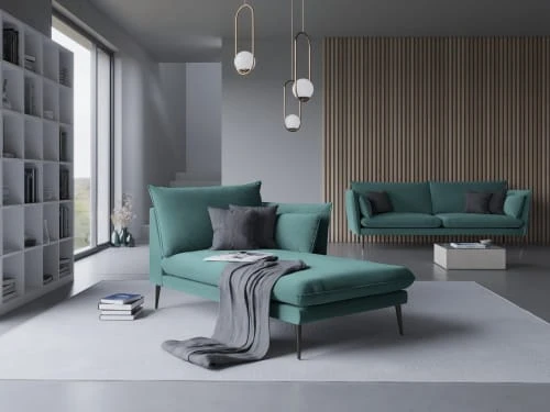 Micadoni Home Méridiennes Méridienne En Velours Pétrole 4 Micadoni Home Méridiennes Méridienne En Velours Pétrole – Image 2