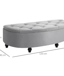 Homcom Banquettes Pouf De Rangement Coffre Classique Capitonné Demi-cercle Velours Gris 8 Homcom Banquettes Pouf De Rangement Coffre Classique Capitonné Demi-cercle Velours Gris -Magasin Méridiennes pouf de rangement coffre classique capitonne demi cercle velours gris 2