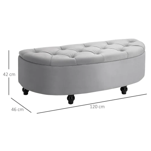 Homcom Banquettes Pouf De Rangement Coffre Classique Capitonné Demi-cercle Velours Gris 5 Homcom Banquettes Pouf De Rangement Coffre Classique Capitonné Demi-cercle Velours Gris – Image 3