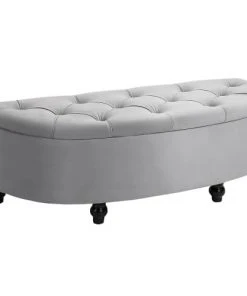 Homcom Banquettes Pouf De Rangement Coffre Classique Capitonné Demi-cercle Velours Gris
